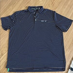 RLX Ralph Lauren Men’s Navy and White Striped Classic Fit Performance Polo XL
